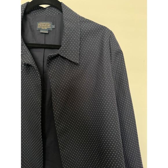 Pendelton Cropped Jacket Cotton Navy Blue w/ White Polka Dots Women’s Size Large - Picture 2 of 7